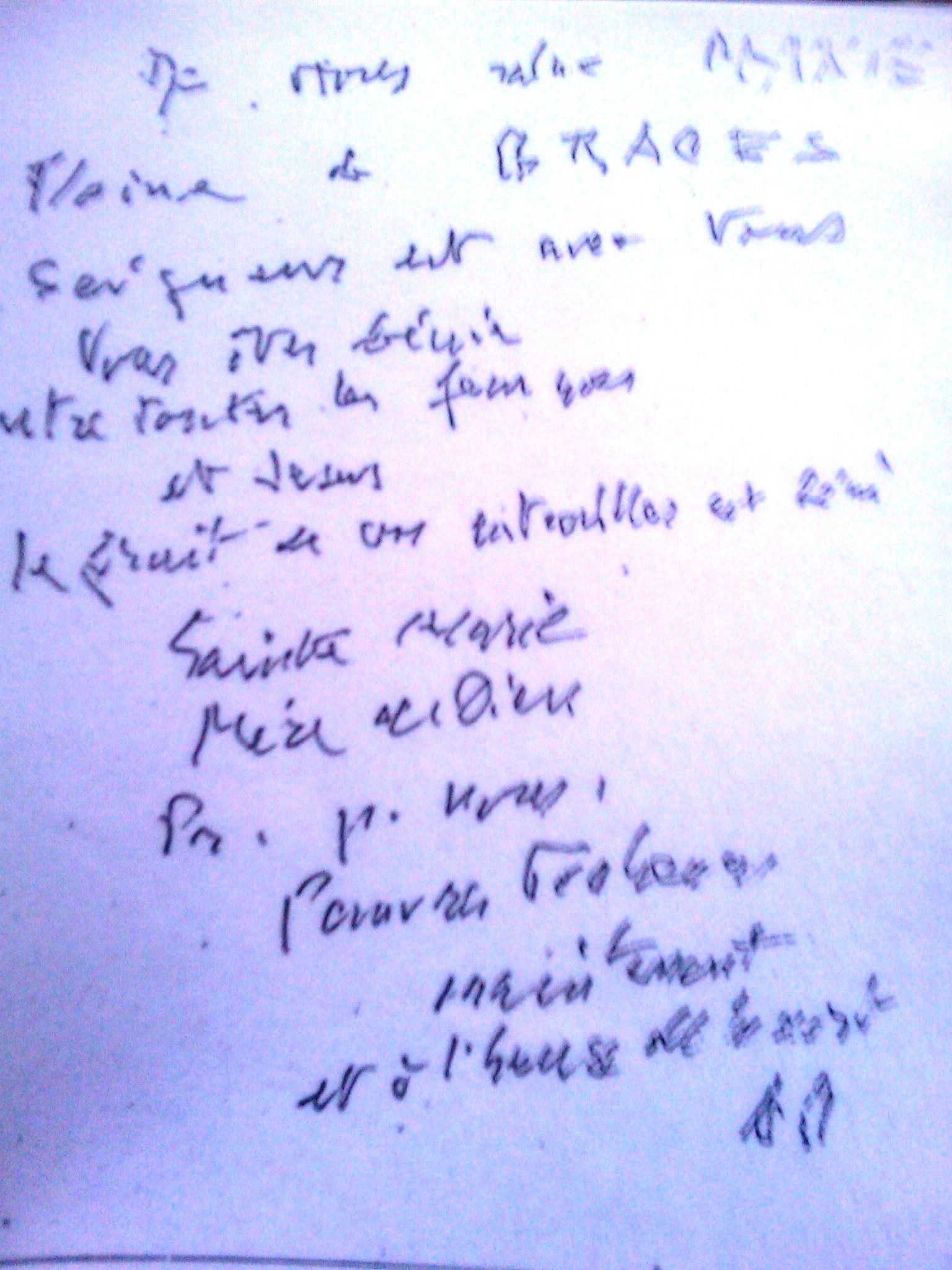 La nuit de sa mort, 1er février 1977, Jean Rodhain écrit un second Je vous salue Marie. Je vous salue Marie